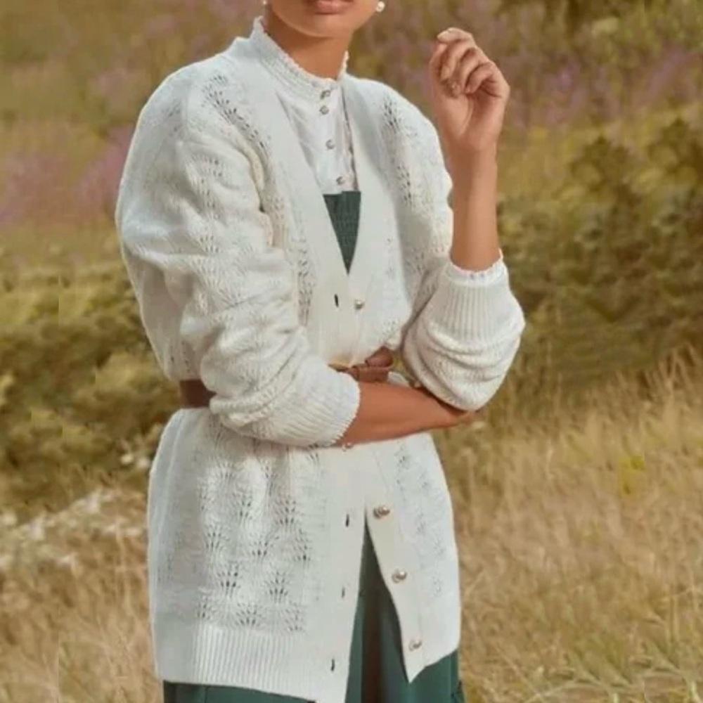 Hill House Merino Wool Ivory Pearl Button Grandpa Cardigan Sweater Medium